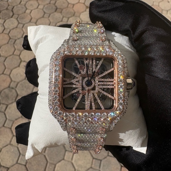 Moissanite Watch Two Tone Rose Gold Skeleton VVS1Custom